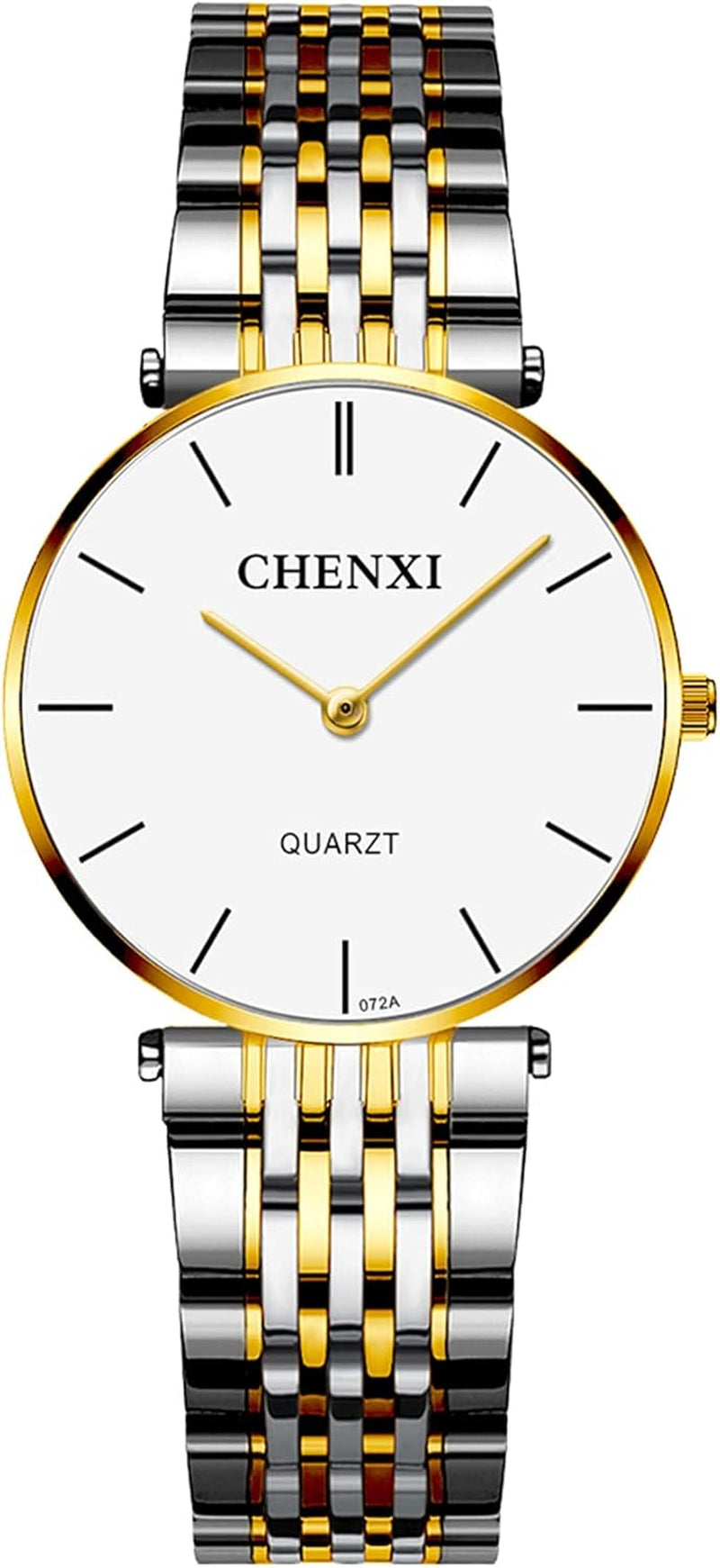 Jewelrywe Montre Homme Femme À Quartz - Montre Couple Extra-Plate Avec Bracelet En Acier Inoxydable Bicolore & Cadran Simple Classique De L'Échelle À Barres Blanc