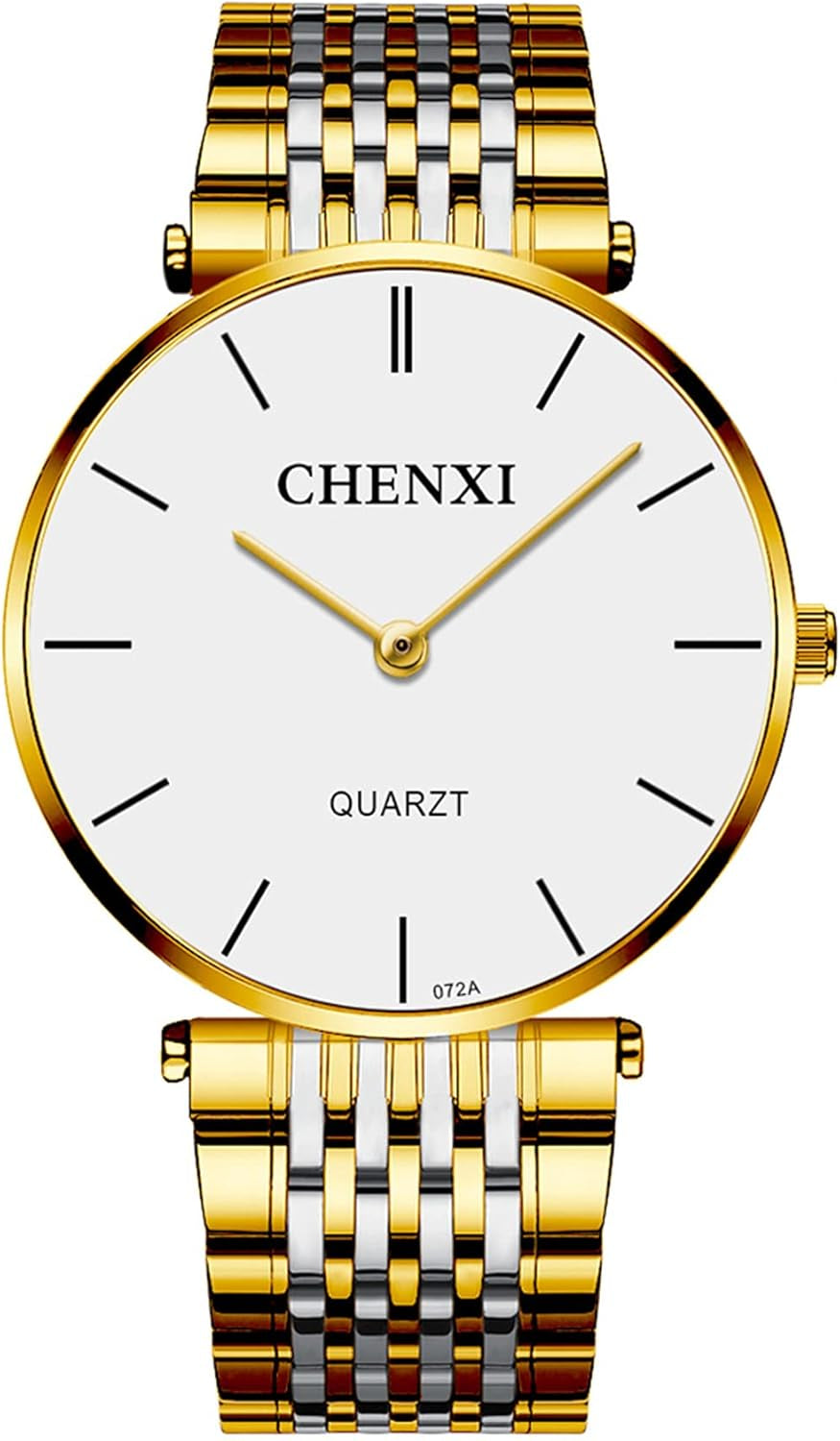 Jewelrywe Montre Homme Femme À Quartz - Montre Couple Extra-Plate Avec Bracelet En Acier Inoxydable Bicolore & Cadran Simple Classique De L'Échelle À Barres Blanc